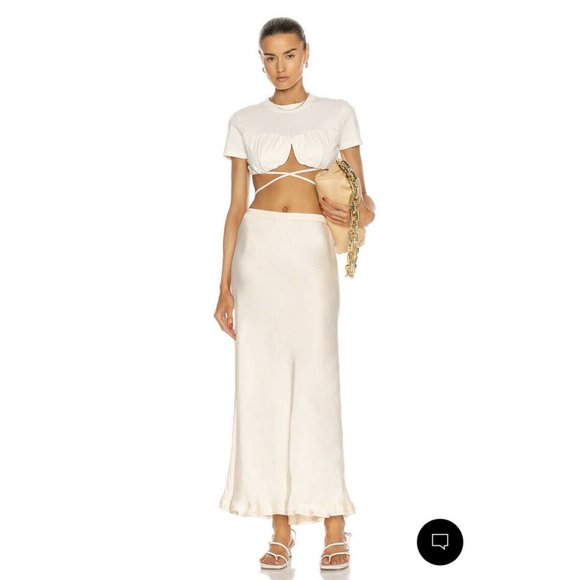 JONATHAN SIMKHAI STANDARD Karter Skirt Sandstone Cream Long S NWT $265 - Picture 5 of 10